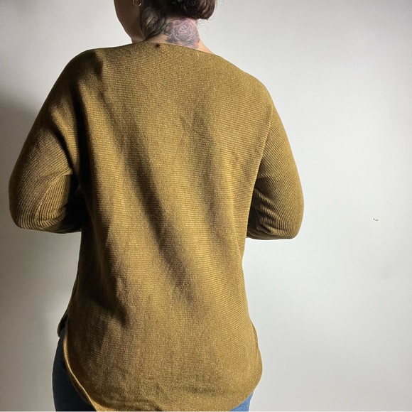 MANSTED Eco Cotton Horizontal Ribbed Knit Pocket Boatneck Ochre Sweater Small - Picture 6 of 9